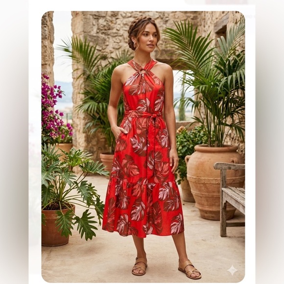 sofia by sofia vergara Dresses & Skirts - sofia by sofia vergara Red Tropical Halter Maxi Dress
